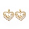 Brass Cubic Zirconia Pendants, Cadmium Free & Lead Free, Heart with Star Charms, Golden, 21x22x2.5mm, Hole: 3x5mm