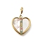 Heart 304 Stainless Steel Rhinestone Pendant Decorations, with White Shell and Spring Ring Clasps, Ion Plating(IP), Real 18K Gold Plated, 22mm