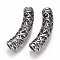 304 Stainless Steel Hollow Tube Beads, Curved, Large Hole Beads, Tube with Flower, Antique Silver, 44~46x10mm, Hole: 6.5mm