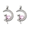 Brass Micro Pave Cubic Zirconia with Glass Pendants, Cadmium Free & Nickel Free & Lead Free, Moon & Cat & Heart, Platinum, Pink, 26.5x16x3mm, Hole: 4x2.5mm