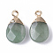 Natural Green Aventurine Pendants, with Top Golden Plated Iron Loops, Teardrop, Faceted, 17~19x10x5mm, Hole: 1.8mm