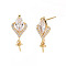 Brass Micro Pave Clear Cubic Zirconia Earring Findings, for Half Drilled Beads, Nickel Free, Real 18K Gold Plated, 19.5x8mm, Pin: 0.7mm, Pin: 0.7mm(for half drilled beads)