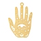 Brass Etched Metal Embellishments Pendants, Palm, Cadmium Free & Nickel Free & Lead Free, Real 18K Gold Plated, 29.5x19x0.3mm, Hole: 1.5mm