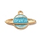 Alloy Enamel Pendants, Light Gold, Planet Charm, Medium Turquoise, 15x23.5x2mm, Hole: 1.6mm