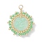 Glass Seed Beaded Flower Pendants, with Glass & 304 Stainless Steel Jump Ring, Real 18K Gold Plated, Pale Turquoise, 25.5x23.5x8mm, Hole: 2.5mm