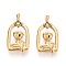 304 Stainless Steel Pendants, with Rhinestone, Flower, Real 14K Gold Plated, 18x9.5x4mm, Hole: 1.4mm