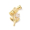 Brass Pave Clear Cubic Zirconia Pendants, Cadmium Free & Nickel Free & Lead Free, Flower, Real 18K Gold Plated, 18.5x11.5x3.5mm, Hole: 1.4mm