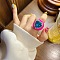 Heart Resin & Crystal Rhinestone & Glass Finger Rings, Deep Sky Blue, Inner Diameter: 18mm
