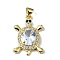 Rack Plating Real 18K Gold Plated Brass Micro Pave Cubic Zirconia Pendants, with Glass, Long-Lasting Plated, Lead Free & Cadmium Free, Turtle, Clear, 24x16.5x5.5mm, Hole: 3x3.5mm