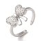 Bowknot Brass Micro Pave Clear Cubic Zirconia Open Cuff Rings for Women, Platinum, Bowknot: 12x14mm, Adjustable