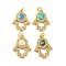 Brass Pendants Micro Pave Cubic Zirconia with Synthetic Opal, with Jump Rings, Cadmium Free & Lead Free, Real 18K Gold Plated, Hamsa Hand, Mixed Color, 22x16.5x3mm, Hole: 3.5mm
