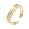 Rack Plating Brass Micro Pave Cubic Zirconia Open Cuff Rings for Women, with ABS Imitation Pearl, Cadmium Free & Lead Free, Long-Lasting Plated, Real 18K Gold Plated, 5.5mm, Adjustable 