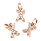 Brass Micro Pave Grade AAA Cubic Zirconia Charms, Letter X, Cadmium Free & Nickel Free & Lead Free, Real Rose Gold Plated, 8x6x1.5mm, Hole: 2mm