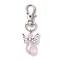 Angel Glass Pendants Decorations, with Alloy Swivel Lobster Claw Clasps, Pink, 57mm, 2pcs/set