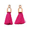 Polyester Tassel Pendant Decorations, with CCB Plastic Findings, Light Gold, Deep Pink, 25~30x6mm, Hole: 1.5mm