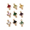 Brass Pave Glass Connector Charms, Rhombus Links, Golden, Mixed Color, 11x7x4mm, Hole: 1.2mm