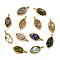 Natural Mixed Stone Chip 304 Stainless Steel Horse Eye Pendants, Cadmium Free & Lead Free, Long-Lasting Plated, Rack Plating, Mixed Dyed and Undyed, Real 18K Gold Plated, 15.5x7.5x5~7mm, Hole: 1.8mm