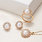 Brass Micro Pave Clear Cubic Zirconia Pendant Necklaces & Stud Earrings & Rings Sets, with Natural Freshwater Pearl, Golden, 15x15mm