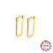 Geometric Rectangle 925 Sterling Silver Micro Pave Cubic Zirconia Hoop Earrings, Golden, Clear, 20x1mm