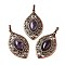 Natural Amethyst Pendants, Brass Horse Eye Charms, Red Copper, Lead Free & Cadmium Free, 48x28x7.5mm, Hole: 8x5mm