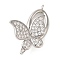 Brass Micro Pave Clear Cubic Zirconia Fold Over Clasps, Cadmium Free & Nickel Free & Lead Free, Butterfly, Platinum, 26.5mm