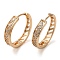 Brass Micro Pave Cubic Zirconia Hoop Earrings, Leaf, Light Gold, 25x5mm