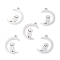 Non-Tarnish 304 Stainless Steel Charms, Laser Cut, for Halloween, Moon with Owl, Stainless Steel Color, 12x9x1.1mm, Hole: 1mm
