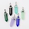 Bullet Imitation Jade Glass Pointed Pendants, with Alloy Findings, Mixed Color, 39x12mm, Hole: 3x4mm