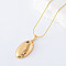 3Pcs Minimalist Stainless Steel Oval Pendant Necklaces for Women, Golden, 15.75 inch(40cm)