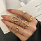 11Pcs Alloy Finger Rings, Oval/Rectangle/Leaf, Golden, Inner Diameter: 16~19mm