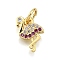 Rack Plating Brass Micro Pave Cubic Zirconia Pendants, Flamingo Charms, with Jump Ring, Cadmium Free & Lead Free, Long-Lasting Plated, Real 18K Gold Plated, 11.5x7.5x2mm, Hole: 3.5mm