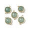 Brass Pave Natural Green Aventurine Faceted Flat Round Connector Charms, Rack Plating, Long-Lasting Plated, Golden, 12x17.5x5.5mm, Hole: 1.4mm