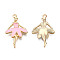 Light Gold Plated Alloy Pendants, with Enamel, Ballet Dancer, Pearl Pink, 30.5x18x2.5mm, Hole: 1.8mm