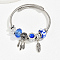 Non-Tarnish 201 Stainless Steel European Bracelet, Charm Bracelet for Women, Feather, Inner Diameter: 2-3/8~2-3/4 inch(6~7cm)