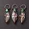 Glass Pendants, with Tin Findings, Lead & Nickel & Cadmium Free, Rhombus with Cross, Red Copper, Clear, 83x24.5x17mm
