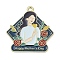 Mother's Day Alloy Enamel Pendants, Woman with Carnation & Word Mon, Marine Blue, 28.5x28x1mm, Hole: 1.8mm