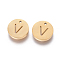 304 Stainless Steel Charms, Ion Plating (IP), Flat Round, Letter V, 10x1~1.5mm, Hole: 1mm