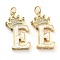 Brass Micro Pave Clear Cubic Zirconia Pendants, Cadmium Free & Lead Free, with Synthetic Opal, Real 18K Gold Plated, with Jump Ring, Letter E, 26.5~33x14~23.5x3.5~4.5mm, Hole: 4.5mm
