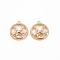 Brass Micro Pave Clear Cubic Zirconia Charms, Nickel Free, Christmas, Flat Round with Deer, Real 18K Gold Plated, 15x13x2.5mm, Hole: 1.2mm