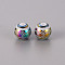 Electroplate Glass Beads, Round with Geometric Hellenic Fret Pattern, Rainbow Plated, 8mm, Hole: 1.2mm