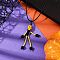 Halloween Theme Skeleton Glass Seed Beaded & Natural Black Onyx(Dyed & Heated) & Skull Dyed Synthetic Turquoise Pendant Necklaces, Waxed Cotton Cord Necklace for Women Men, Platinum, Yellow, 17.60 inch(44.7cm)