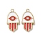 304 Stainless Steel Enamel Pendants, with Rhinestone, Ion Plating(IP), Real 18K Gold Plated, Eye Pattern, Hamsa Hand, 20.5x11x2.5mm, Hole: 1.6mm
