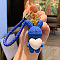 Rabbit with Heart Resin Keychain, with Alloy Findings and Bell, Blue, 7x3.5cm