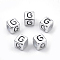 Plated Acrylic Beads, Horizontal Hole, Cube with Letter, Antique Silver, Letter.G, 6mm, Hole: 3mm