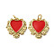 Brass Enamel Pendants, Heart Charms, with Jump Ring, Cadmium Free & Lead Free, Real 18K Gold Plated, FireBrick, 16x15.5x2mm, Hole: 3mm