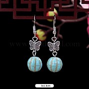 Круглые серьги-подвески из синтетической бирюзы и сплава WG2299-17