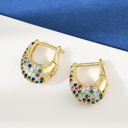 Овальные серьги-кольца из латуни с микропаве из разноцветных кубических цирконий EJEW-S277-10G-B-1