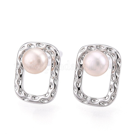 Серьги-гвоздики из натурального жемчуга из латуни PEAR-N020-05U-1