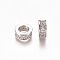 Brass Micro Pave Clear Cubic Zirconia European Beads, Large Hole Beads, Rondelle, Platinum, 8x3.5mm, Hole: 4.5mm