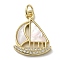 Brass Micro Pave Cubic Zirconia Pendants, Cadmium Free & Lead Free, with Shell, Sailboat, Real 18K Gold Plated, 19.5x15.5x3mm, Hole: 3.4mm